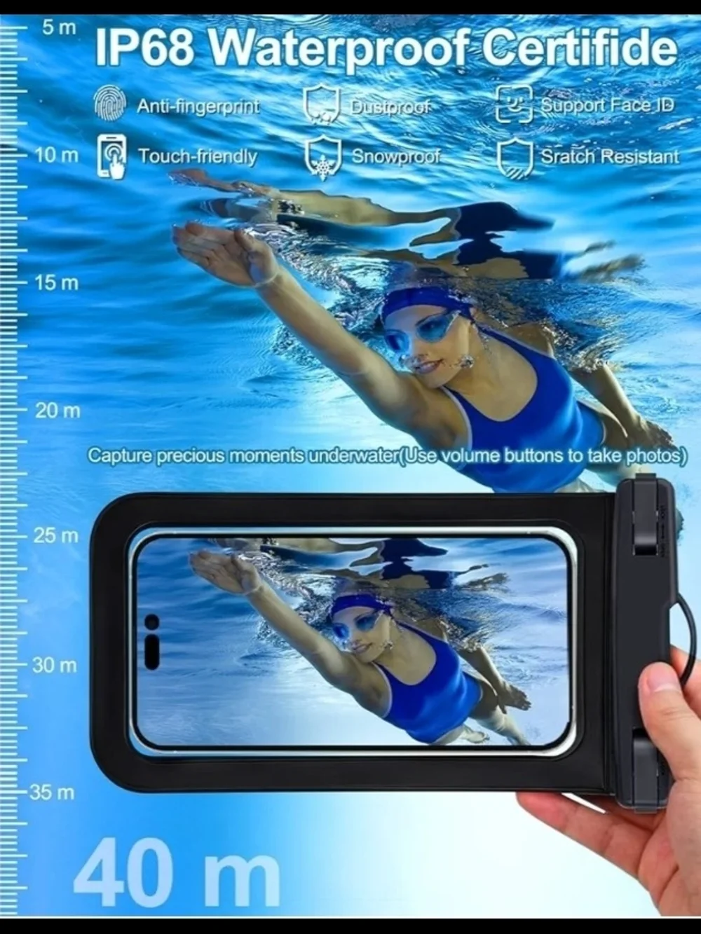 Universal Waterproof Black Phone Pouch with Lanyard BNIB